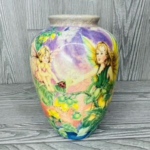 Vintage Paper Mache Style Vase w/ fairy’s whimsical pastel decoration container